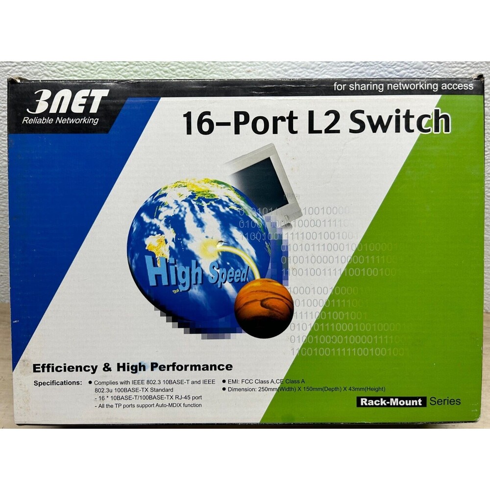 3 NET High Speed 16 Port L2 Switch Rack Mount 10 Base-T/100 Base-TX RJ-45 Port